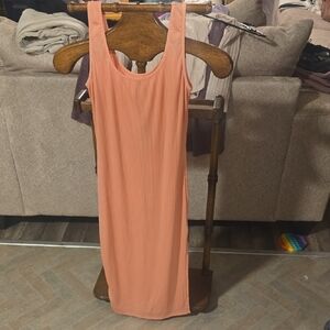 Peach Sleeveless Ribbed Dress